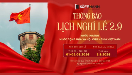 Koffmann thông báo lịch nghỉ lễ Quốc Khánh 2/9/2026