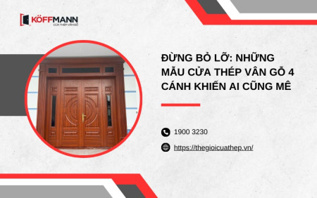 mẫu cửa thép vân gỗ 4 cánh