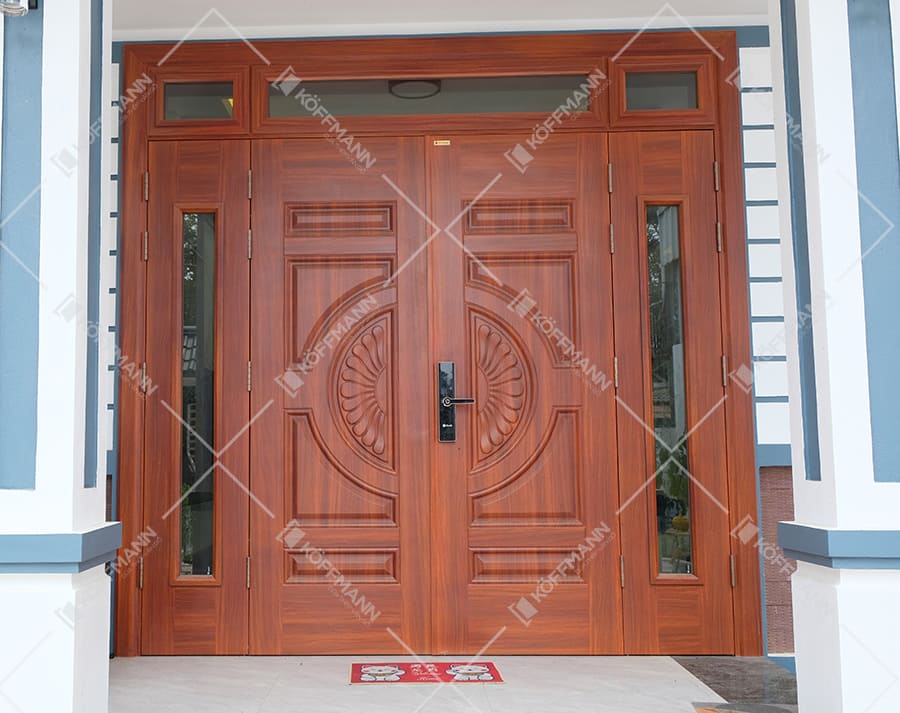 Cửa thép vân gỗ 4 cánh lệch - Đại lý cửa thép vân gỗ tại Đồng Nai