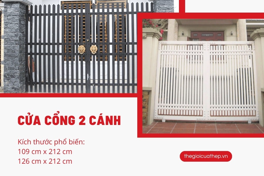 kích thước cửa cổng 2 cánh