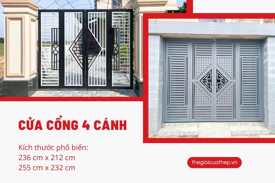 kích thước cửa cổng 4 cánh