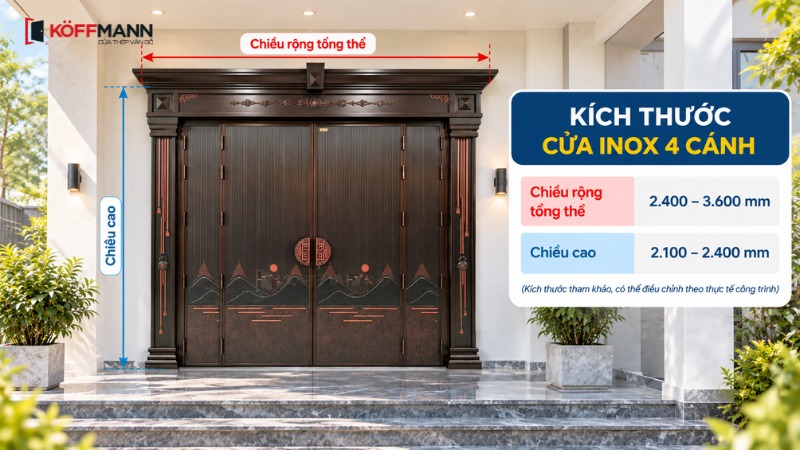 kich thuoc cua inox 4 canh pho bien